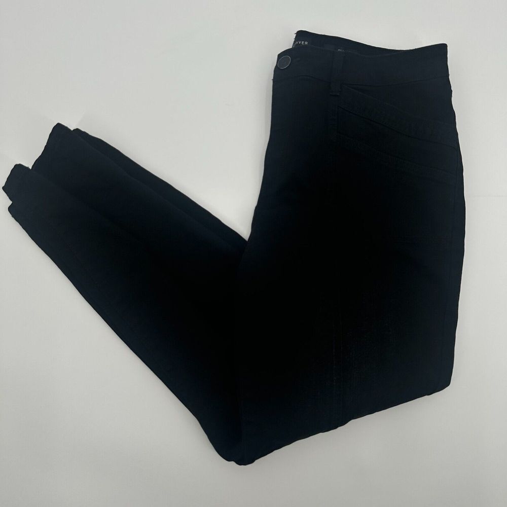 Susan Graver Jeans Women 14 Black Denim Skinny Leg Flat Front High Rise Slim Fit